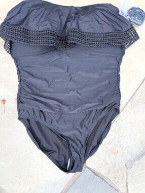 Kona Sol Rouched Strapless Swim Suit One Piece NET Size Large High Coverage Butt